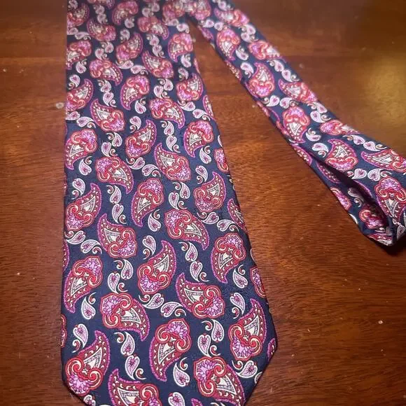 MCM Vibrant Red and Blue Paisley Design 100% Silk Designer Tie